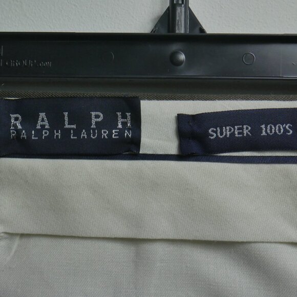 Ralph Lauren Mens Taupe Gray Wool Super 100s Dress Pants Pleated Cuffed 42x30 - Picture 4 of 16